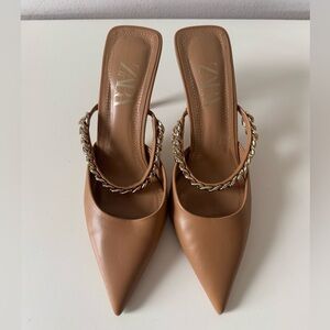 Zara Brown Chain Accent Heels